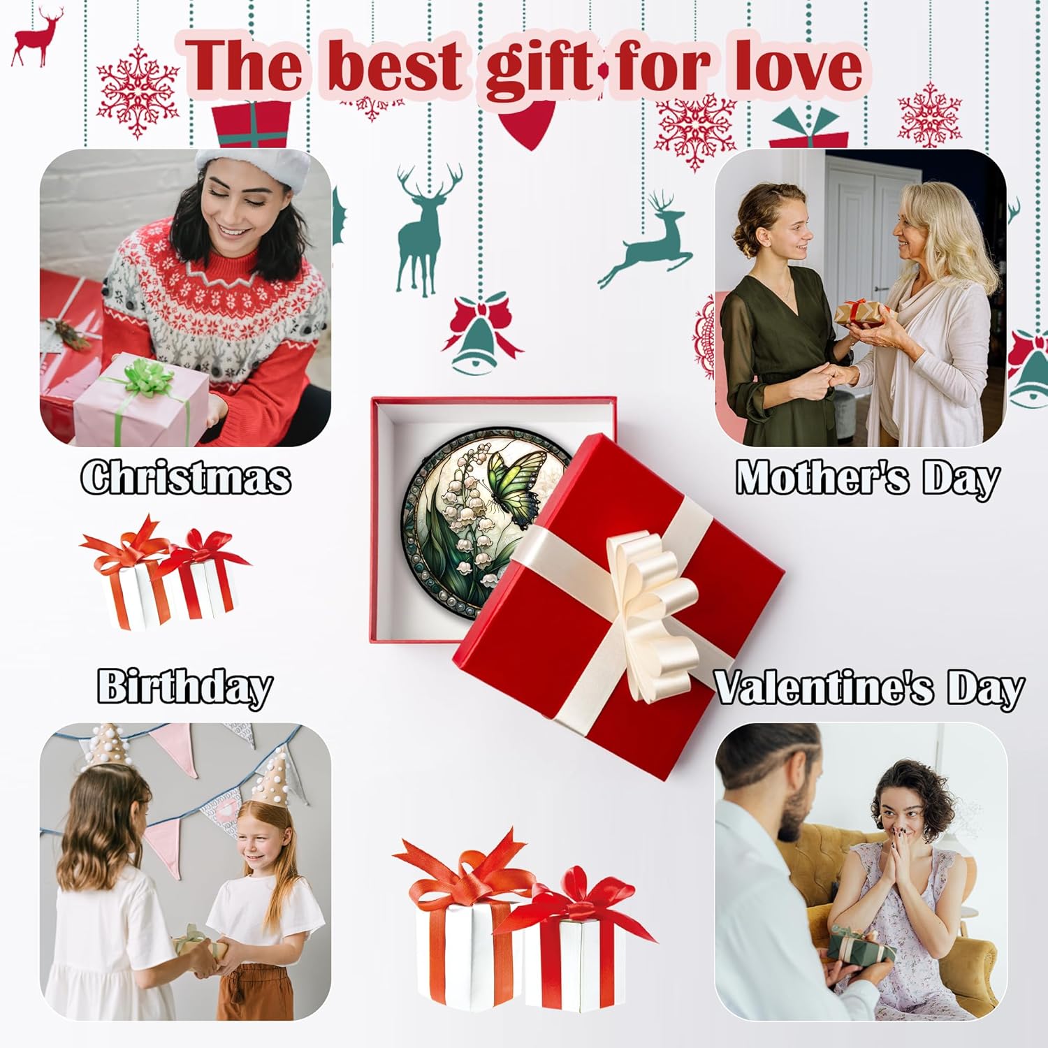 Stained Glass Window Hanging, Lily of The Valley Flower Butterfly Suncatcher for Doors Home Sun Catchers Decoration and Christmas, Mother's Day Birthday Gifts for Women, Men, Mom 7.8 in - Image 6