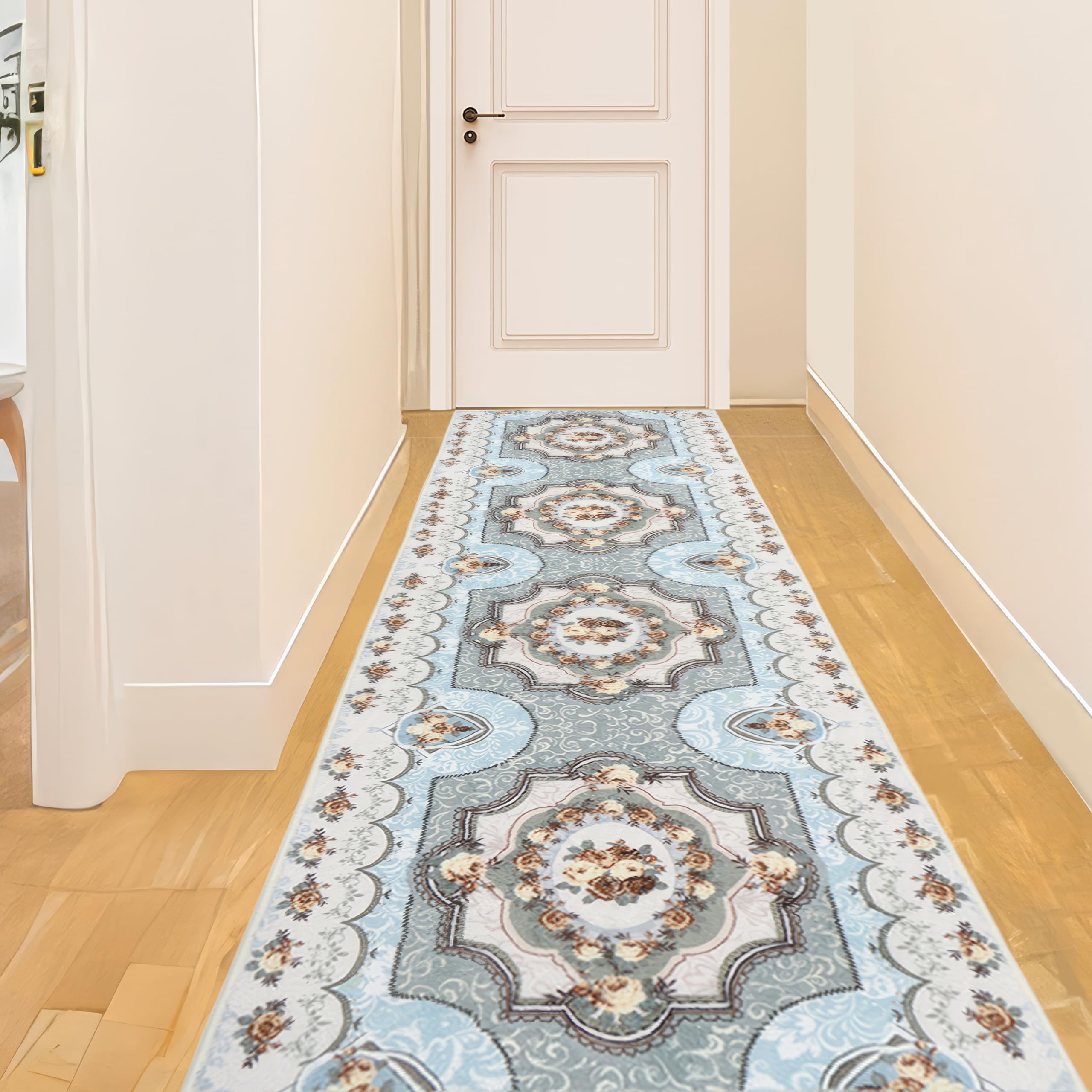 BWBIKE Alfombra de Pasillo Alfombra Runner Alfombra de Lavandería Suave Peluda Vintage Corredor Alfombra de Entrada Antideslizante Alfombra Lavable del área de Cocina de la Casa de Campo,60 X 220 CM