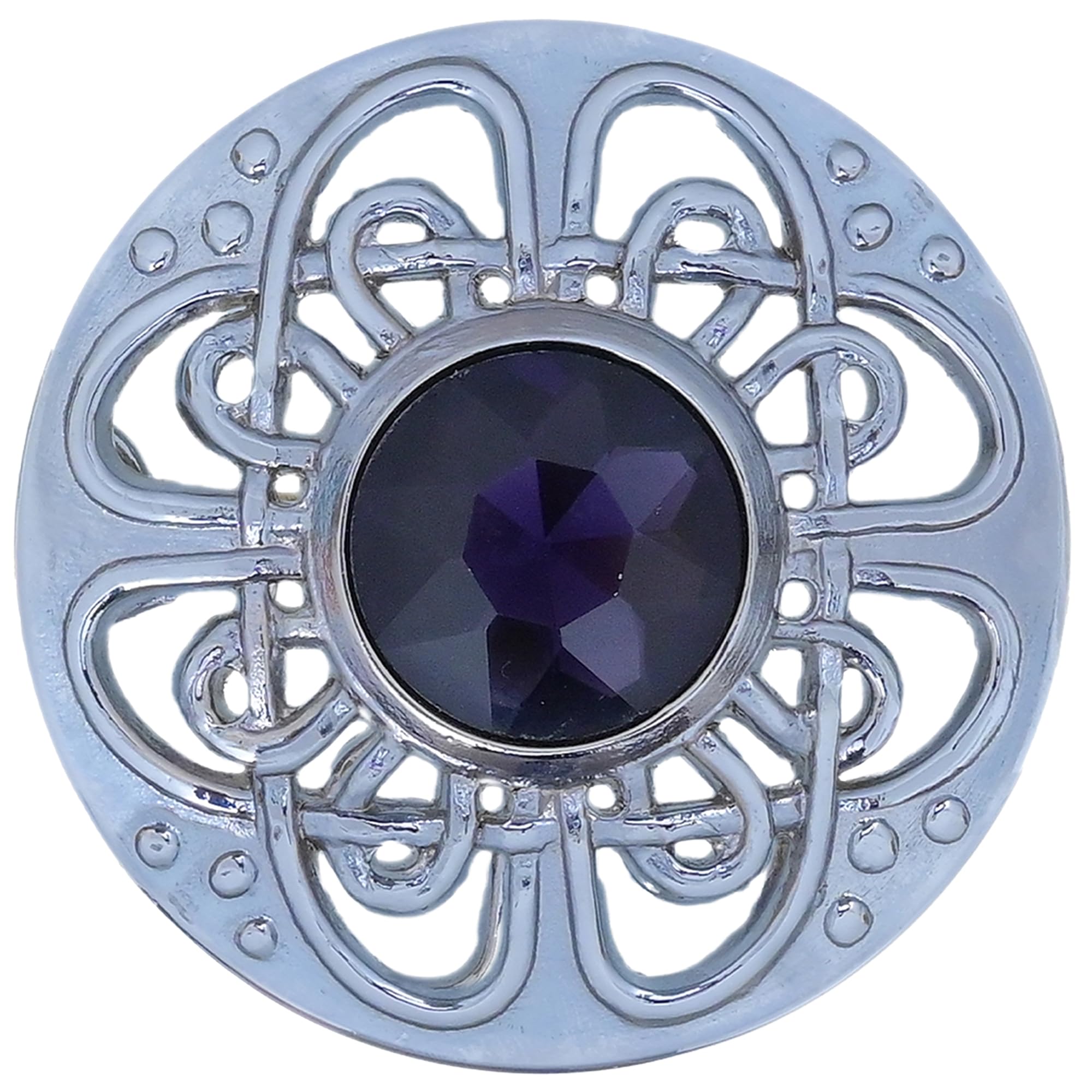 Elegant Culloden Plaid Brooch – Scottish Kilt Fly Plaid Brooch Intricate Celtic Knot in Pewter with Gemstone 3-Inch Diameter – Ideal for Scottish Kilts &amp; Formal Wear