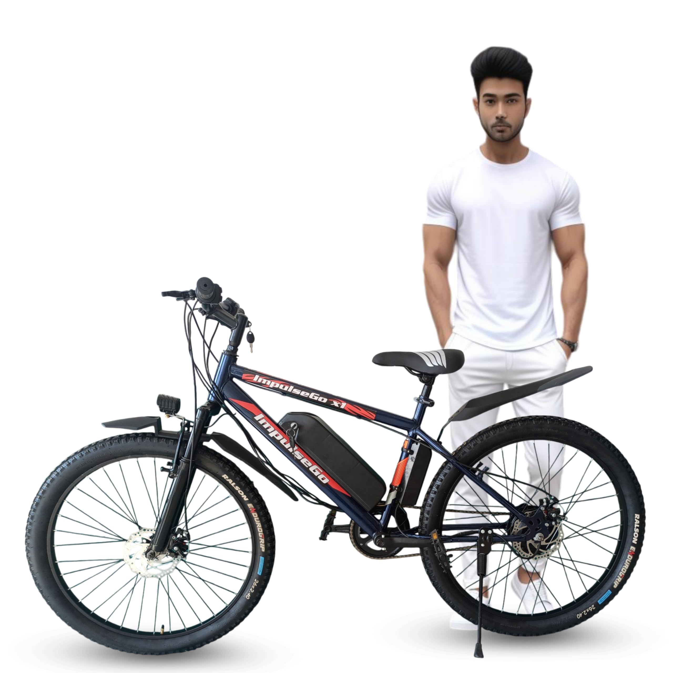 ImpulseGo X1 Mountain Electric Cycle with 7.8Ah Removable Battery, Dual Disc, Front Suspension, 36V 250W BLDC Motor, Quick Acceleration, 2 Years Battery Warranty 90% Assembled (Blue)