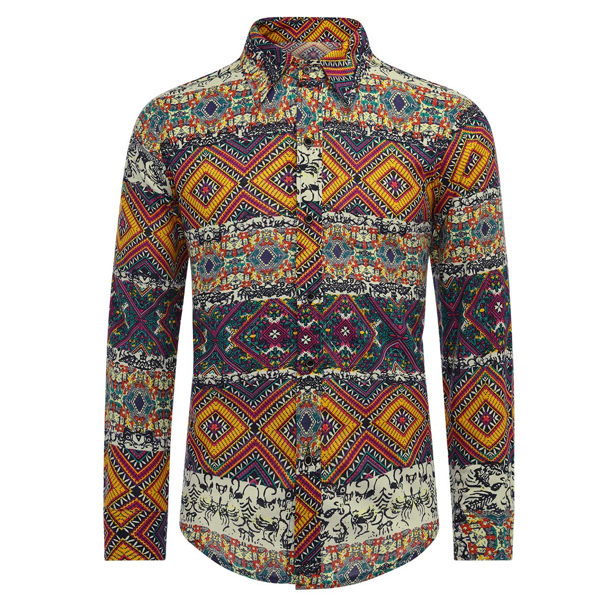 Allthemen Camisa de Vestir para Hombre Camisa de Lino Estampada Funky de Manga Larga Camisa Casual Elegante Floral Tops Patrón único