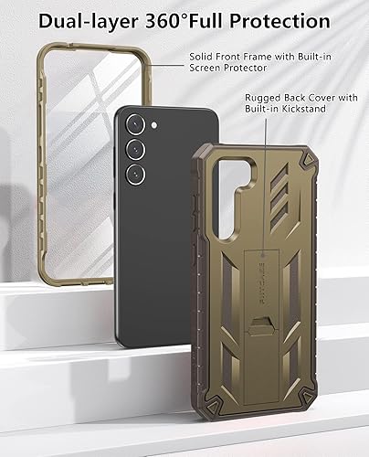 Miniatura 5 de FNTCASE for Samsung Galaxy-S23 Protective Case Dual Layer Rugged Shockproof Cell Phone Cover with Built-in Screen Protector & Kickstand  Military