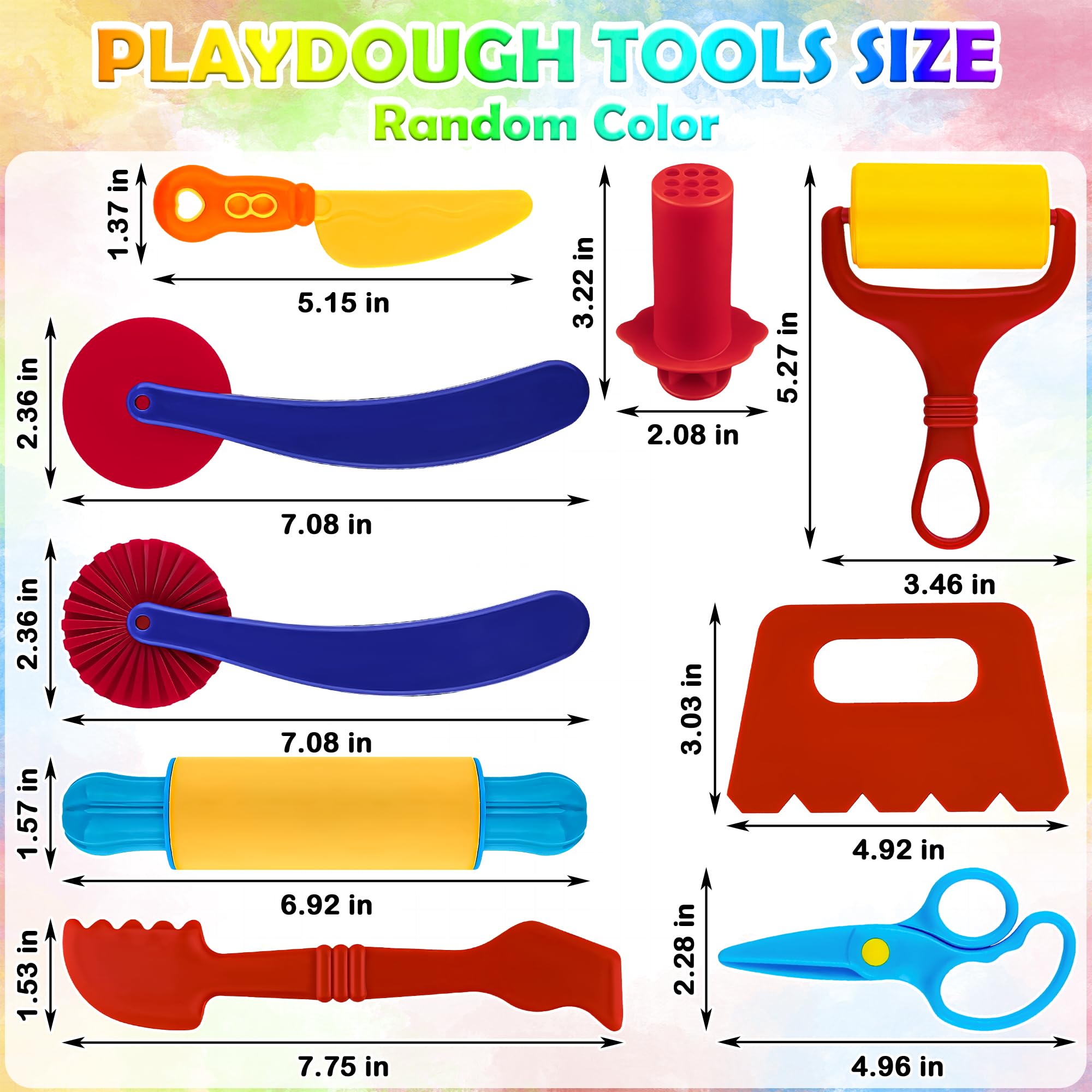 Oun Nana Playdough Tool Kit for Kids, 9 PCS Basic Playdough Starter Set, Playdough Accessories with Pizza Cutter, Safety Scissors, Rolling Pin, Roller, Dough Scraper, Dough Extruder, Plastic Knife - Image 2