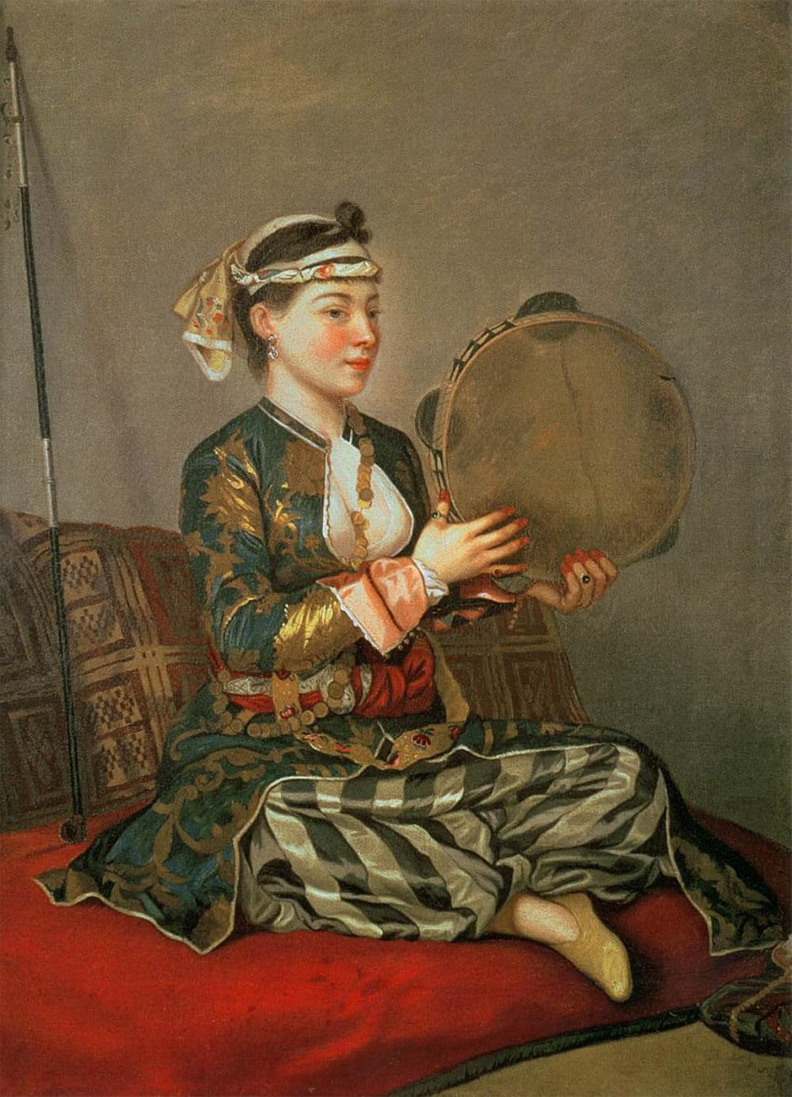 ARTXLXXBN Famous Print Painting Colorful Art Print Turkish Woman with a Tambourine by Jean Étienne Liotard Canvas Art Decorations for Home Decor 60x90cm