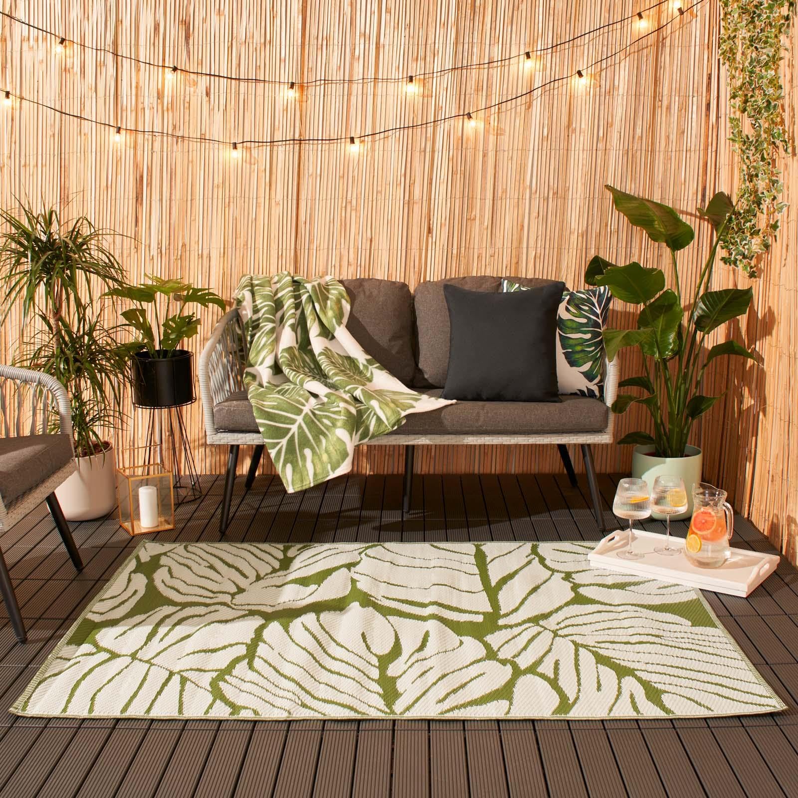 DreamsceneGarden Rug for Outdoor Leaf Green, Large Outside Rug Water Resistant Reversible Mat for Summer Garden Patio Decking Foldable Area Rugs Easy Storage, 160 x 230cm