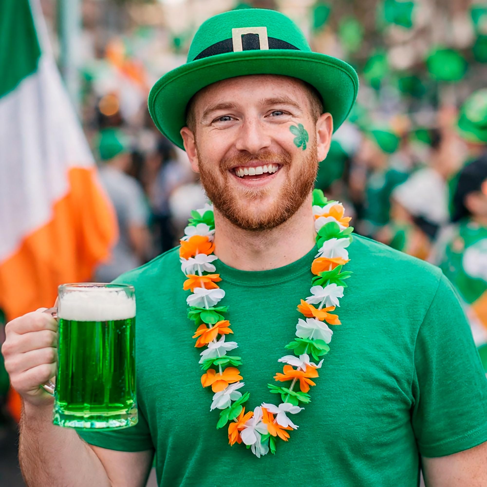 THE REPLICANT Pack de 10 Colliers Hawaïens Saint-Patrick – Fleurs en Tissu Vert Blanc Orange – Accessoire Déguisement Fête Irlandaise, Supporters Rugby Irlande, Soirée Pub & Carnaval – Taille Unique