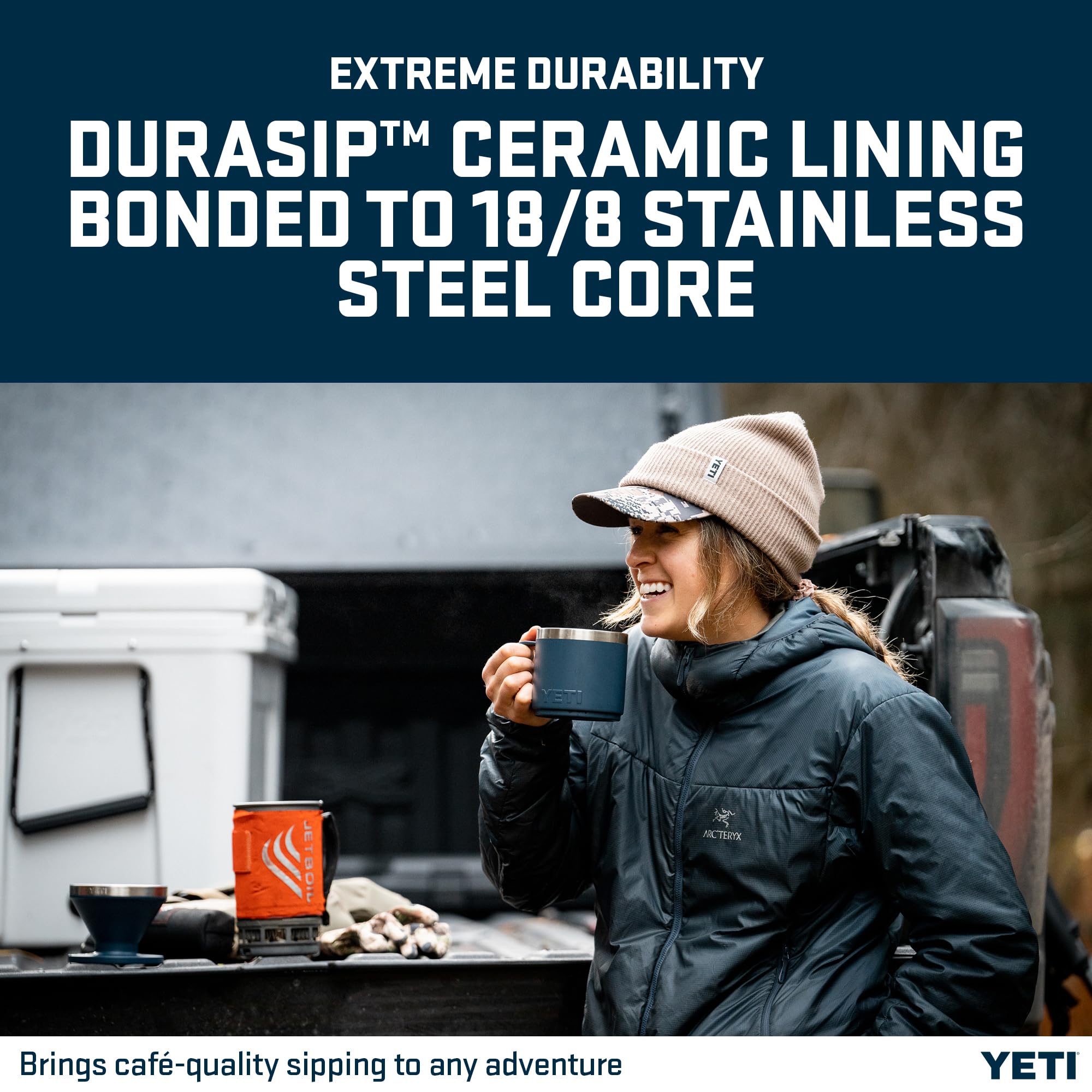 YETI Rambler Stackable Mug with Durasip Ceramic Lining, Vacuum Insulated Stainless Steel Mug with Magslider Lid, Navy, 14 oz (414 ml)