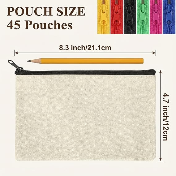 Large Capacity Pencil Case with Zipper - 30 Pcs Canvas Pen Case to Decorate for Painting, School, DIY Craft, Travel, 6 Colors Pencil Pouch