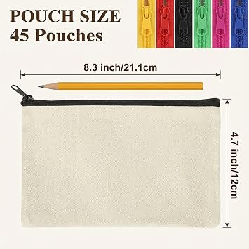 Large Capacity Pencil Case with Zipper - 30 Pcs Canvas Pen Case to Decorate for Painting, School, DIY Craft, Travel, 6 Colors Pencil Pouch