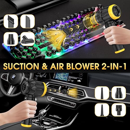 Miniatura 2 de Aspiradora de mano para automóvil, aspiradora inalámbrica de 20000 PA con motor sin escobillas, plumero de aire 4 en 1 y aspiradora con luz LED,