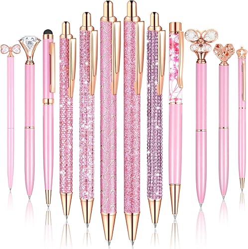 Miniatura 8 de Juego de 12 bolígrafos de diamante, de metal, arena líquida, purpurina, lindo juego de bolígrafos de cristal femenino, bolígrafo de tinta negra,