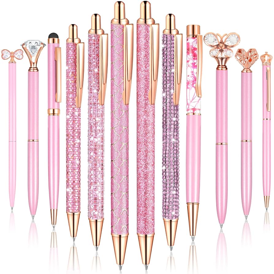 Amazon.com : 12 Pcs Diamond Pens Metal Liquid Sand Glitter Cute Ballpoint Pen Set Girly Crystal Pen Women Ballpoint Pen Black Ink Ball Point Pen Gift for Women Office Supplies School Wedding Party Desk (Pink) : Office Products