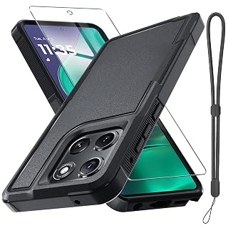 RMOCR for Moto G Stylus 5G 2025 Case, Full Body Heavy Duty Rugged Shockproof Protective Phone Cover with Lanyard Strap, Tempered Glass Screen Protector, Black Matte - Amazon product rated Grade A