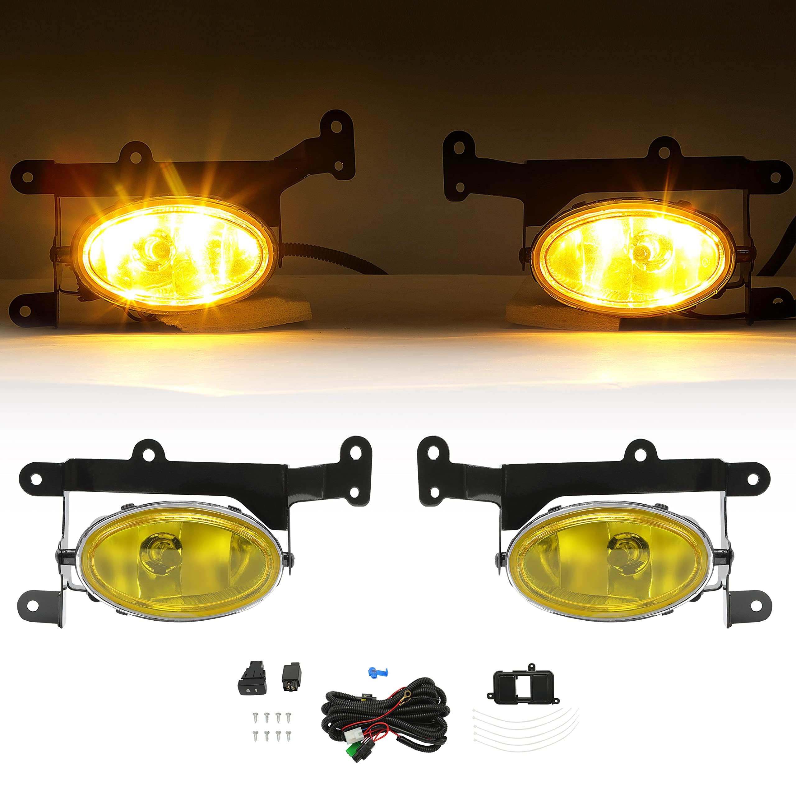 ECOTRIC Driving Fog Lights Compatible with 2006-2008 Honda Civic Coupe Si Yellow Replacement for HO2890114 08V31-SVA-111 Lamp w/Switch Bulbs Harness Kit Pair