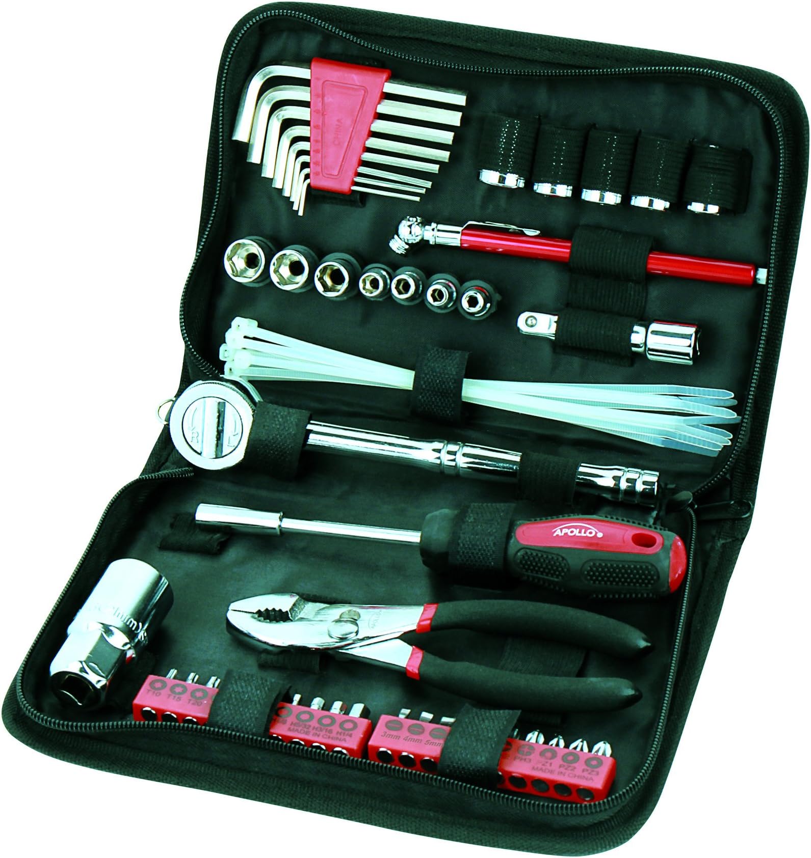 Tools 56 Piece Compact Metric Auto Tool Set in Zippered Case, Small Mechanic Tool Set for Car, Motorcycle Repair on The Road, Great for Travel - Red - DT9775