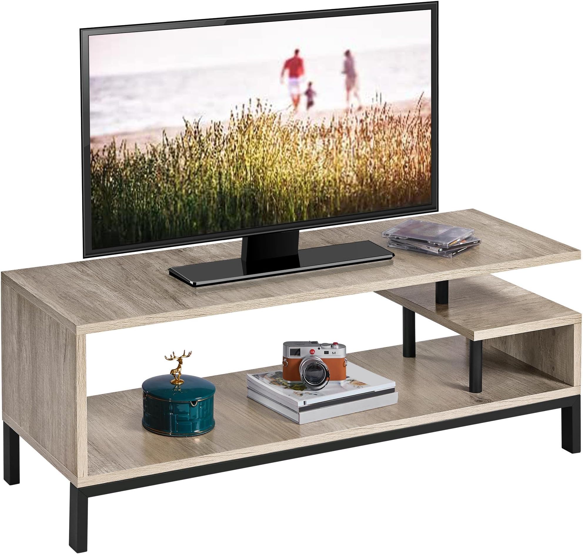 Yaheetech TV Stand for TV up to 55 inch, Wooden Entertainment Center with Metal Frame, Industrial TV Cabinet with Storage Shelf for Living Room, Grey, 106 x 39.5 x 40cm