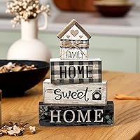 Vista 5 de 4 piezas de decoración de mesa de madera de granja, decoración de bandeja escalonada para decoración rústica retro de madera en forma de casa