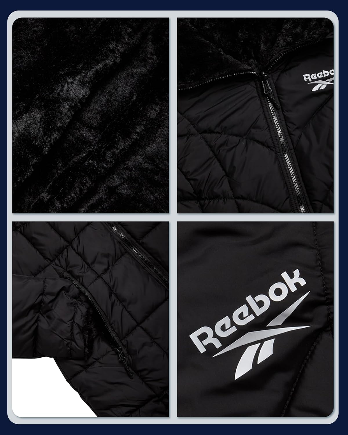 Reebok Womens Winter Jacket - Sherpa Fleece Lined Reversible Insulated Puffer Parka Winter Coats for Women with Faux Fur Hood - Image 4
