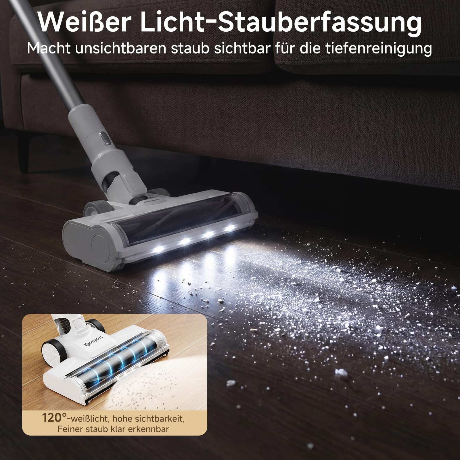 SIMPLUS Akku Staubsauger 22000Pa, 3-Stufen Saugkraft, LED-Display, 5-Fach Filterung, 40 Min Laufzeit, 0.7L Staubbehälter, mit LED-Bodenbürste & Wandhalterung, für Tierhaare/Teppiche/Hartböden