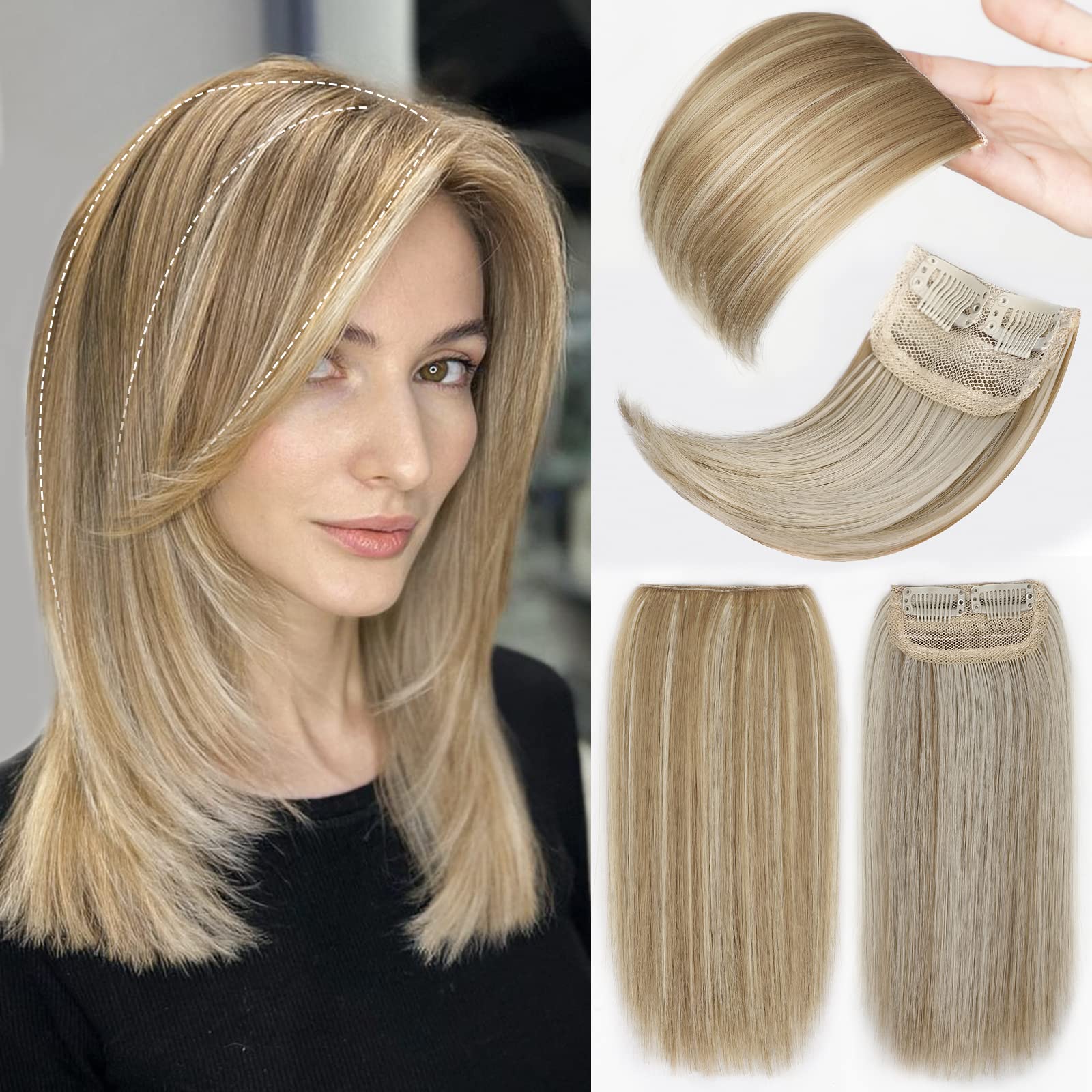 FORCUTEU Hair Toppers for Women 4PCS Short Thick Hairpieces Clip in Short Hair Extensions Light Golden Brown Mixed Bleach Blonde Adding Women Extra Hair Volume Hairpieces for Daily Use