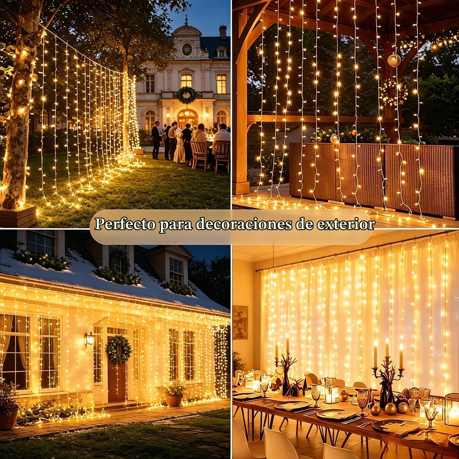 yowin 2 Piezas Cortina Luces Navidad 300 LED 3x3M Guirnalda Luces Exterior