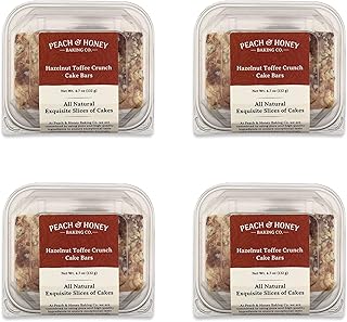 Peach & Honey Baking Company - All Natural, Fresh-Baked Premium Dessert Bars - Delicious Hazelnut Toffee Crunch Cake Bars, 4 Pack, 16 Bars