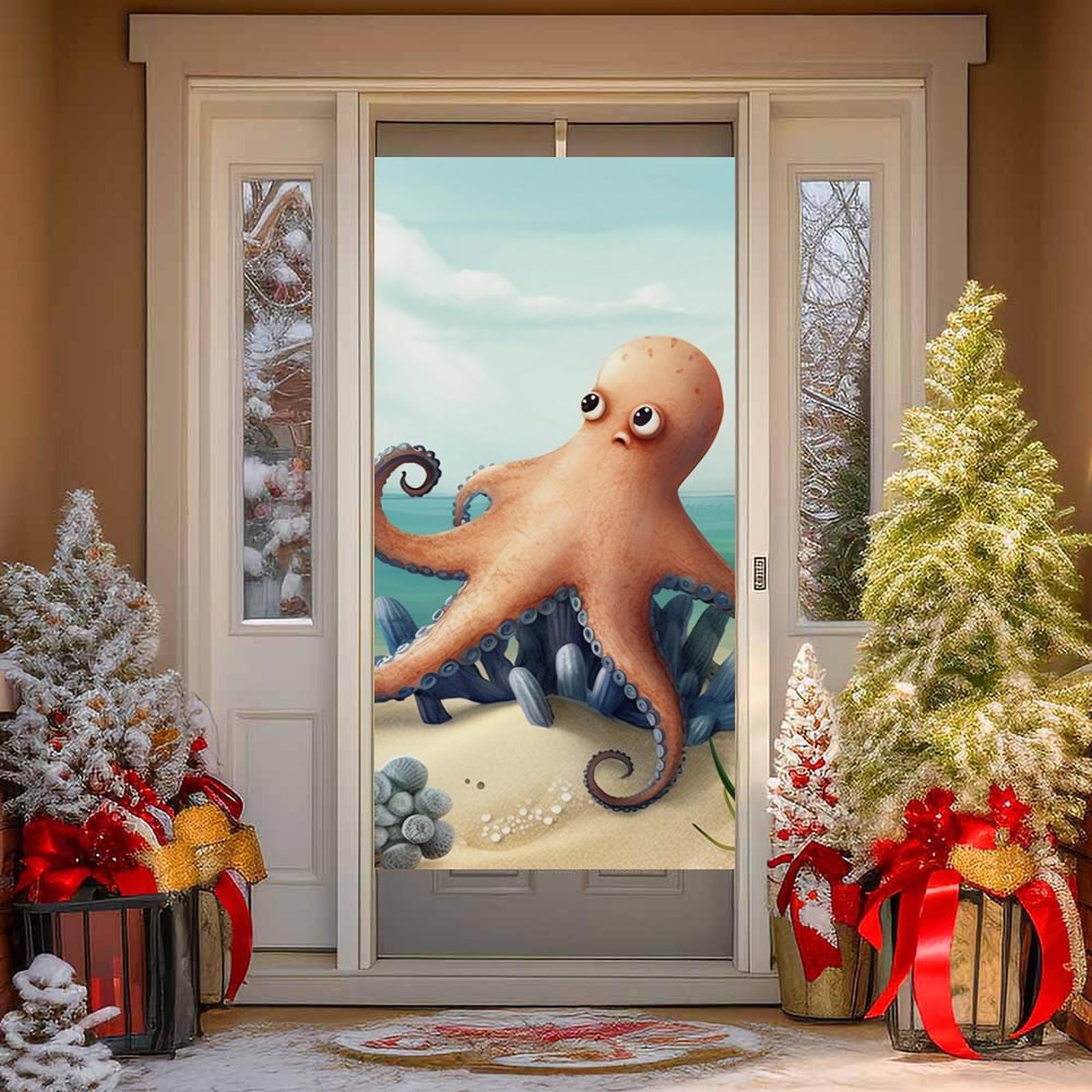 NTVOWPZO Beach Octopus Starfish Door Curtains for Doorway Privacy Dividers Door Banner Blackout Curtains Fabric Door Window Curtain for Home Bedroom Kitchen Decor 35.4x70.9 in Decorative Banner