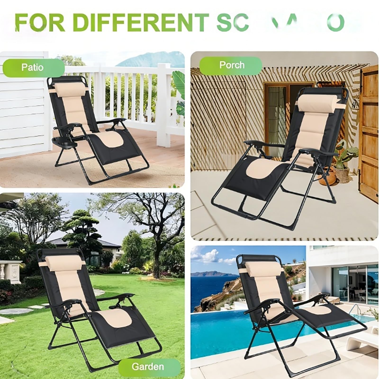 Silla Reclinable Plegable, Ajustable Silla de Gravedad Cero, Tumbonas Jardin Exteriorcon Reposacabezas y Almohadilla, para Jardín, Acero, Piscina, Terraza, Cómoda y Resistente, Carga de 150 kg