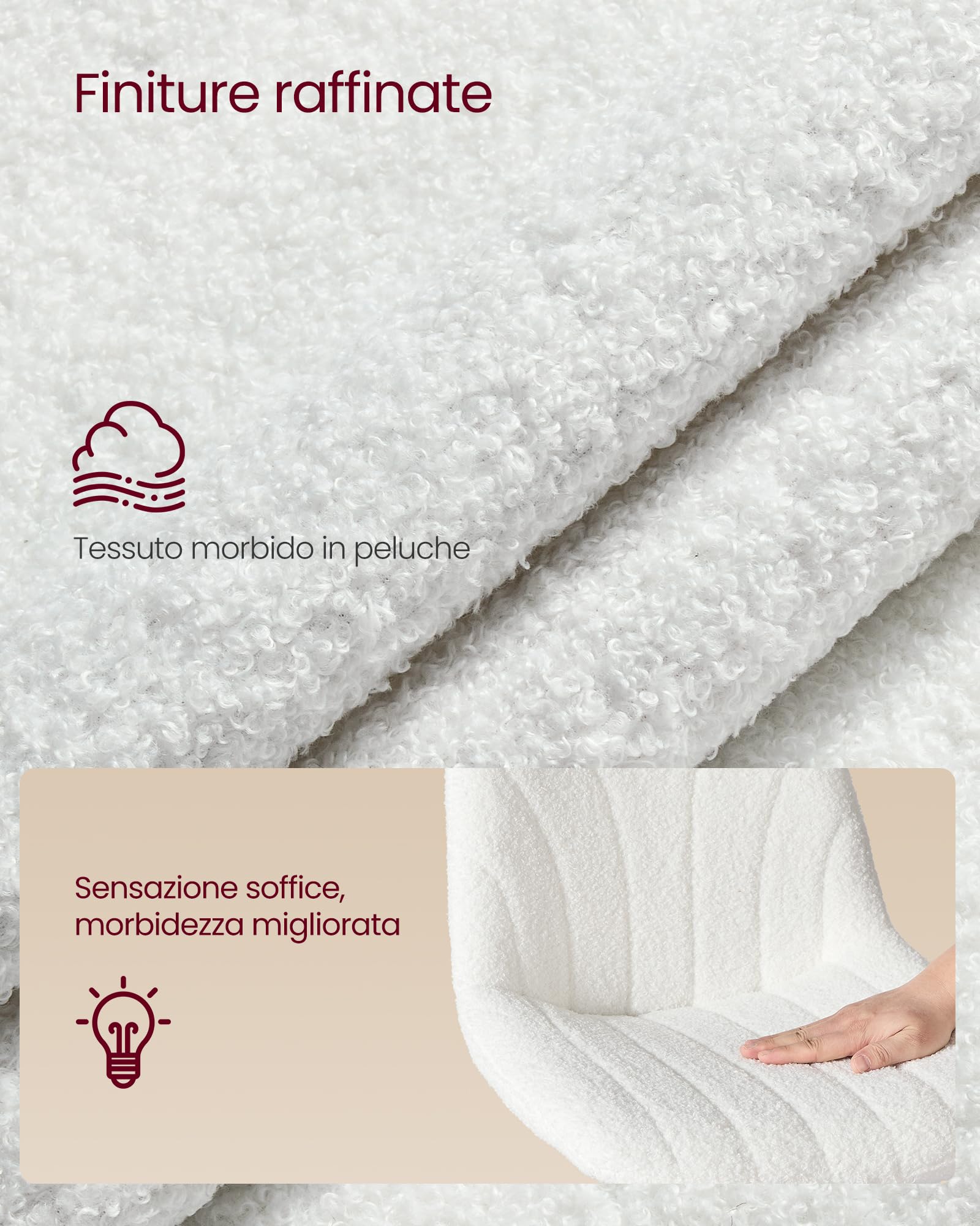 VASAGLE Sgabello da Trucco, Schienale, Sedia da Toeletta Regolabile in Altezza, Girevole a 360°, Camera da Letto Sala da Pranzo Postazione Trucco, Tessuto Peluche, Bianco Crema LJB160WD01