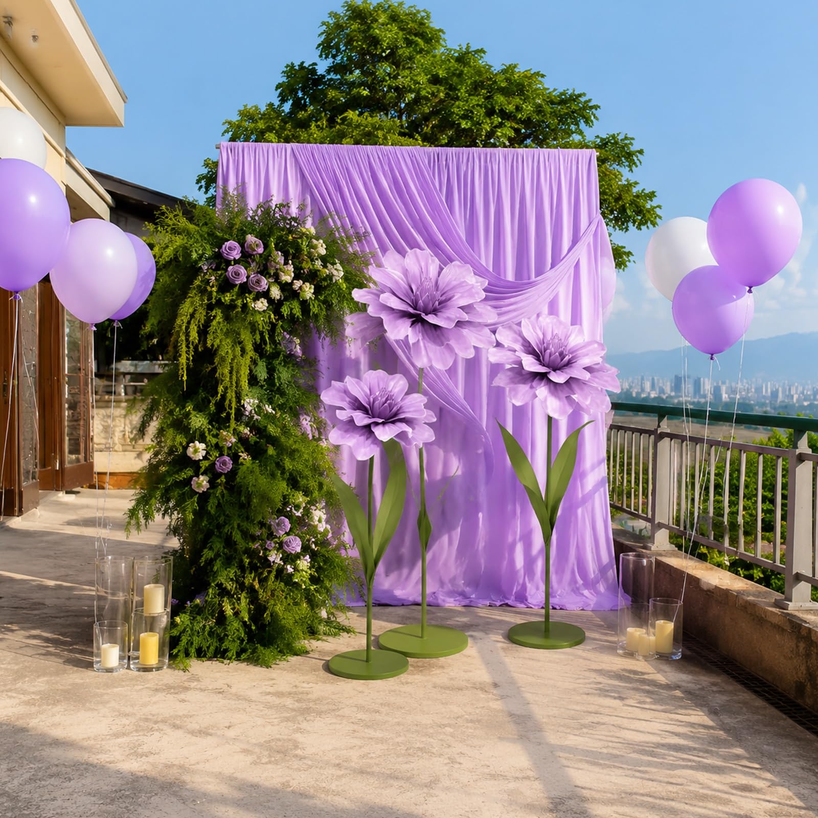 3er Set Riesige Künstliche Blumen Eva‑Schaumblüten mit Basis und Verstellbaren Stielen Blumendekoration für Hochzeit im Freien, Terrasse, Ostern und Frühlingsfeste(Red)