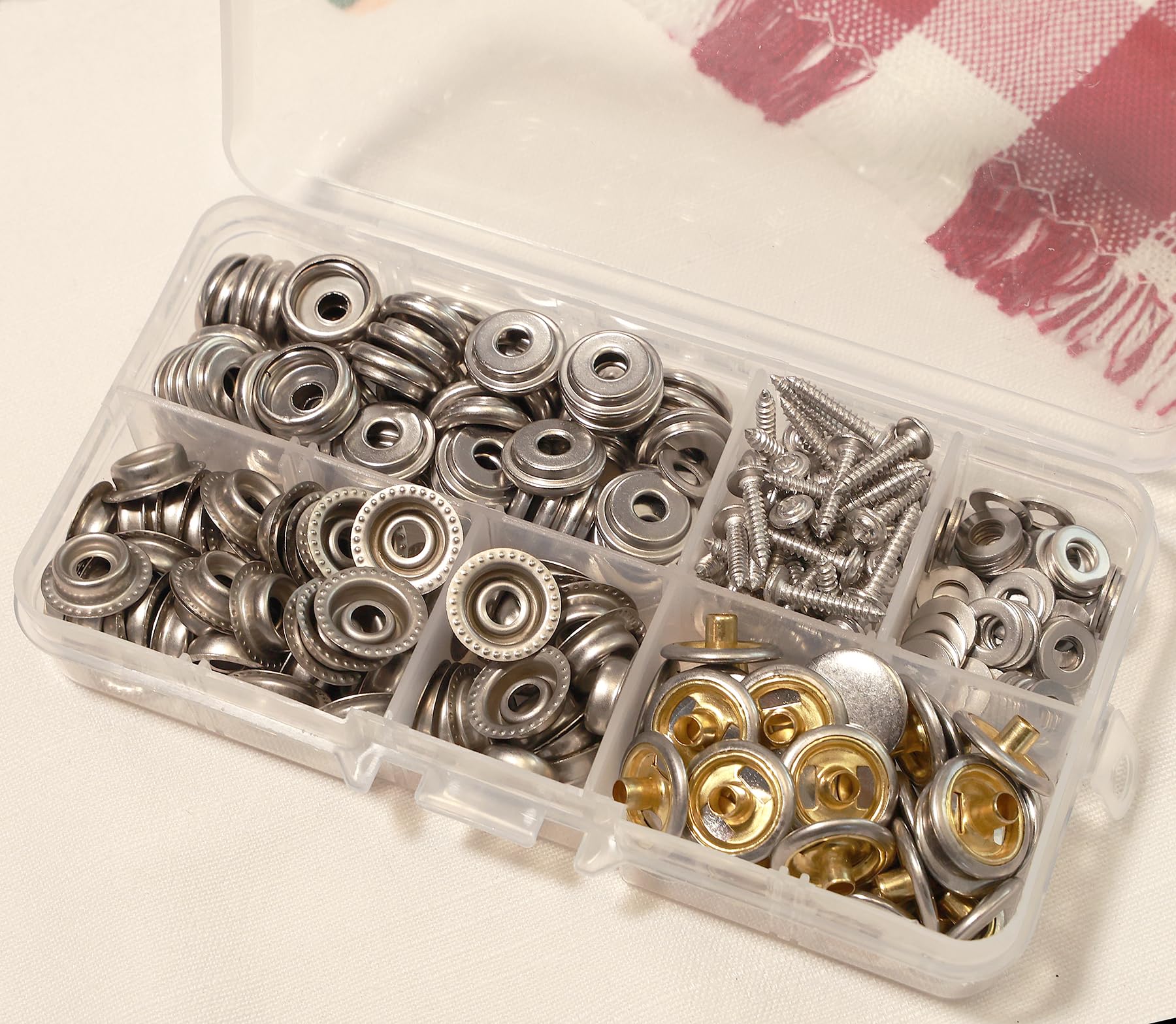 Set di 60 bottoni automatici con pinza, 15 mm, in metallo, set di 60 pezzi, per coperture per barche, riparazione di tela, cucito, riparazioni fai da te
