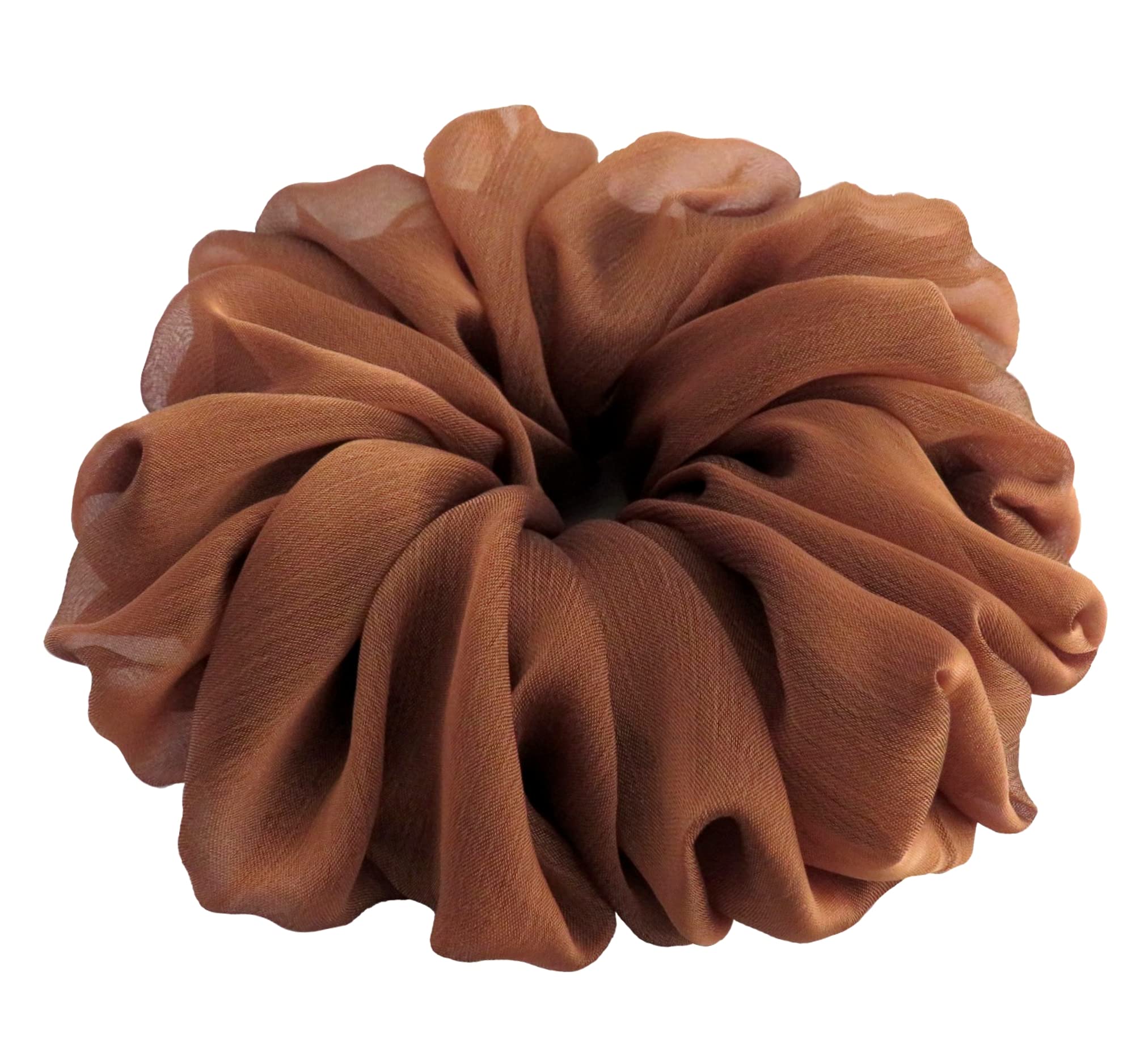 38 Colors Available, Big Scrunchies for Hair, Soft Cheer Chiffon large Ponytail Holder, Cute Birthday Gift for Women Girl Teen, Holiday Accessory (Chiffon Brown Tan)