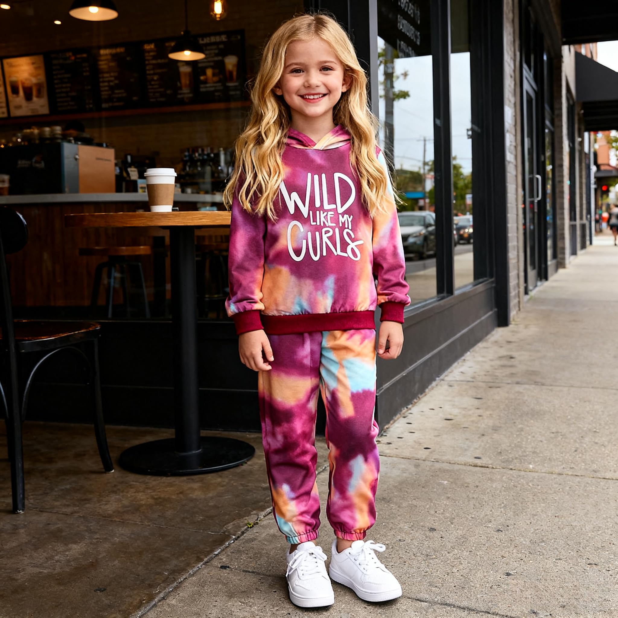 Conjunto de ropa para niñas de 4 a 8 años, con estampado de letras, teñido anudado, camiseta de manga larga y pantalones largos de teñido anudado