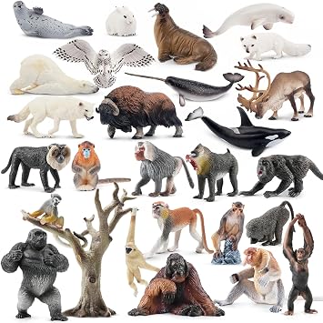 Toymany 27PCS Large Polar Animals & Primates Figurines, Plastic Animals Set Cake Toppers Christmas Birthday Toys Gift for Kids