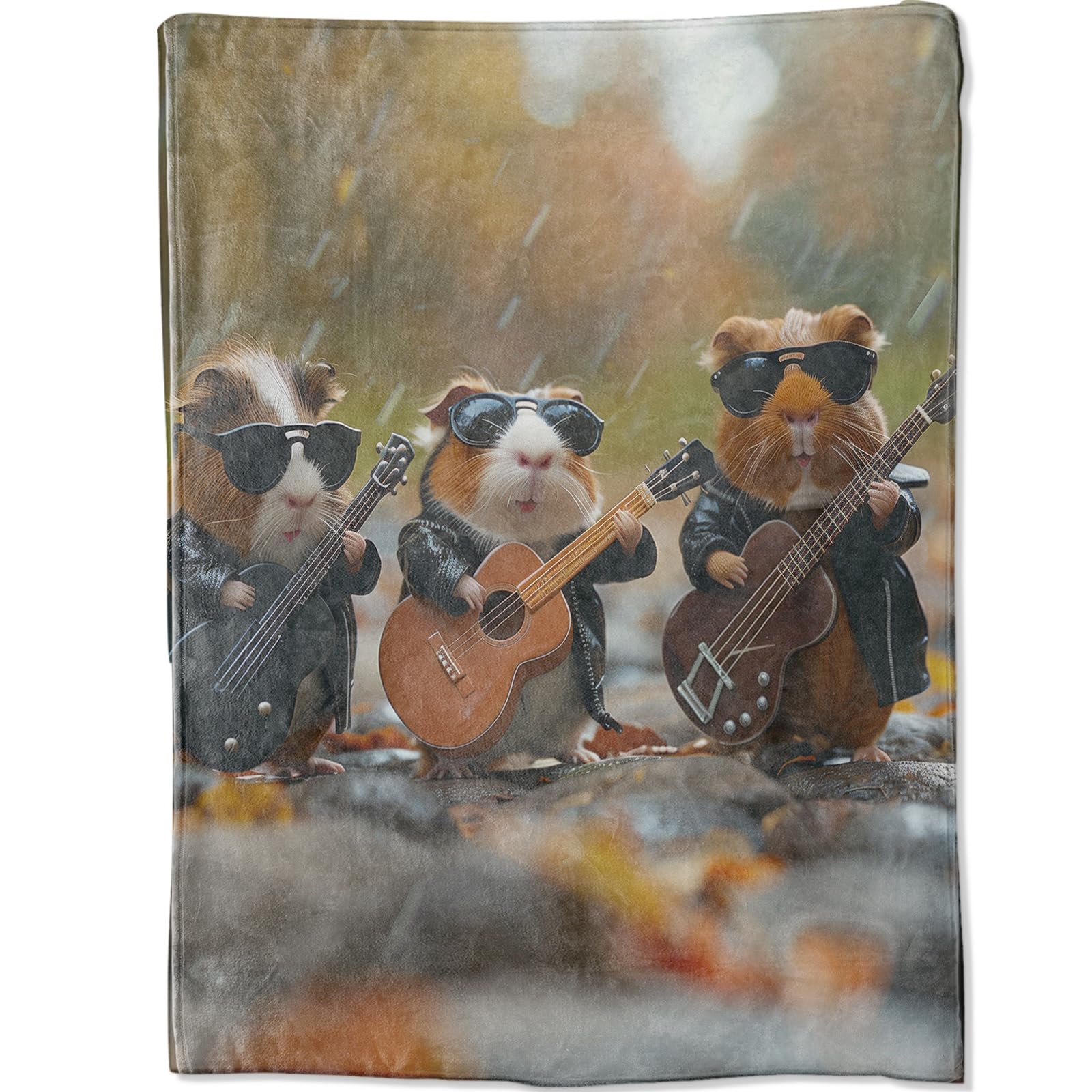 Rock Cavy Blanket 50x60 in Birthday Gifts, Cute Musical Guinea Pig Play Guitar Throw Blankets for Home Traveling Camping Car Decor, Comfort Fluffy Warm Throws, for Teens Kids Music Lovers