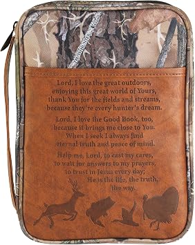 Dicksons Camo Hunters Prayer Brown Large Print Canvas Zippered Bible Cover with Handle