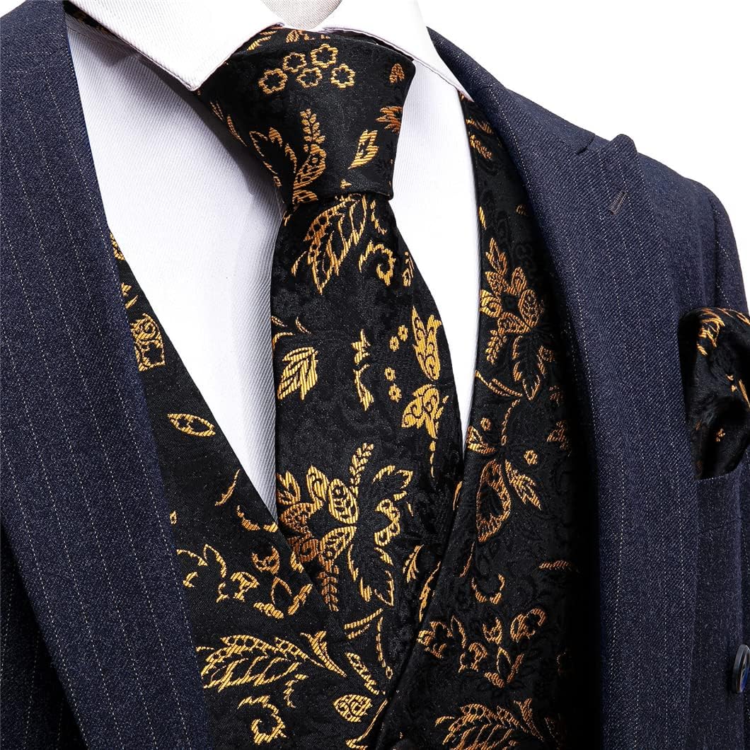 Men Suit Vest Tie Set Silk Waistcoat Gilet Homme Formal Business Party