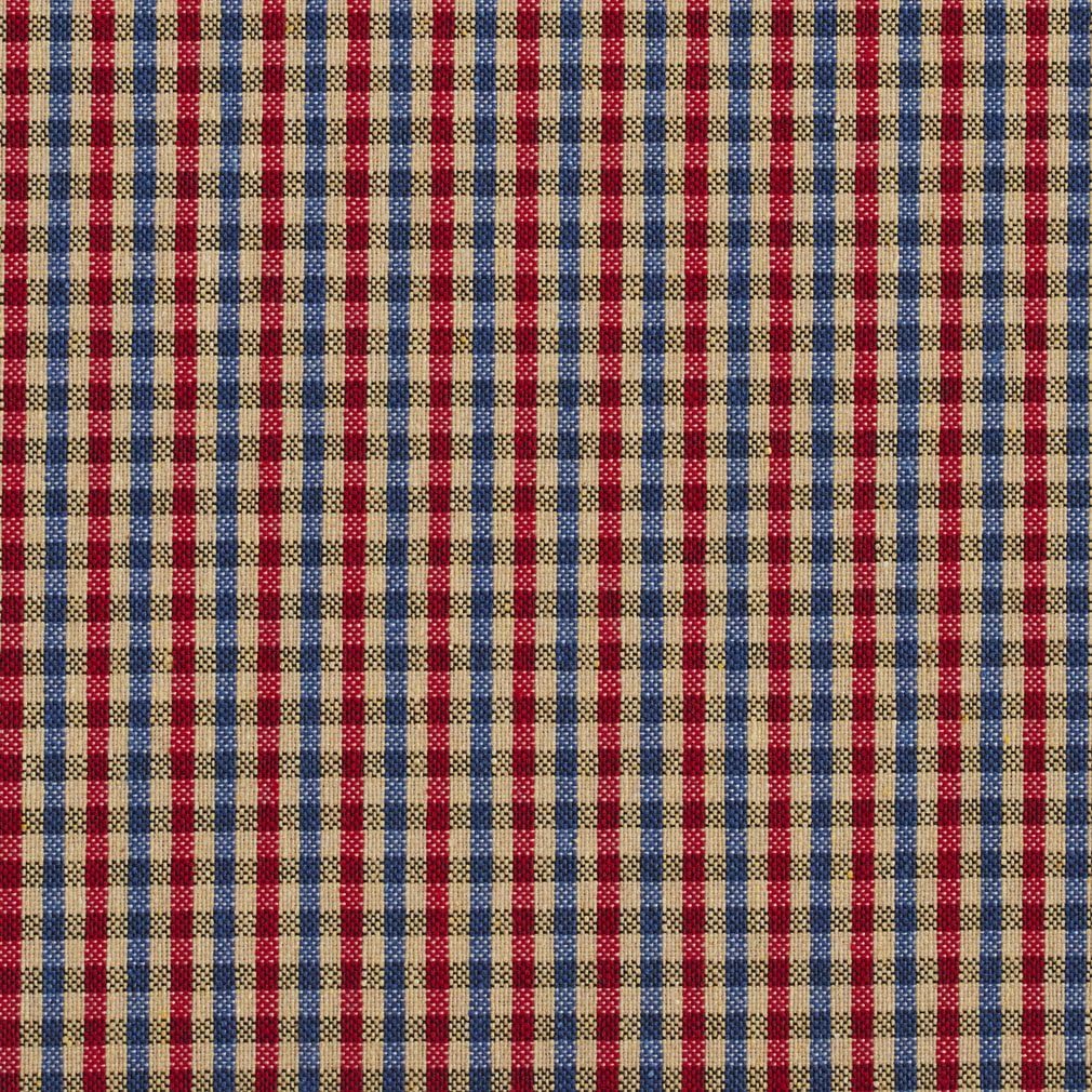 Red and Blue Small Scale Check Jacquard Upholstery Fabric by The Yard - SKU: Milton Patriot