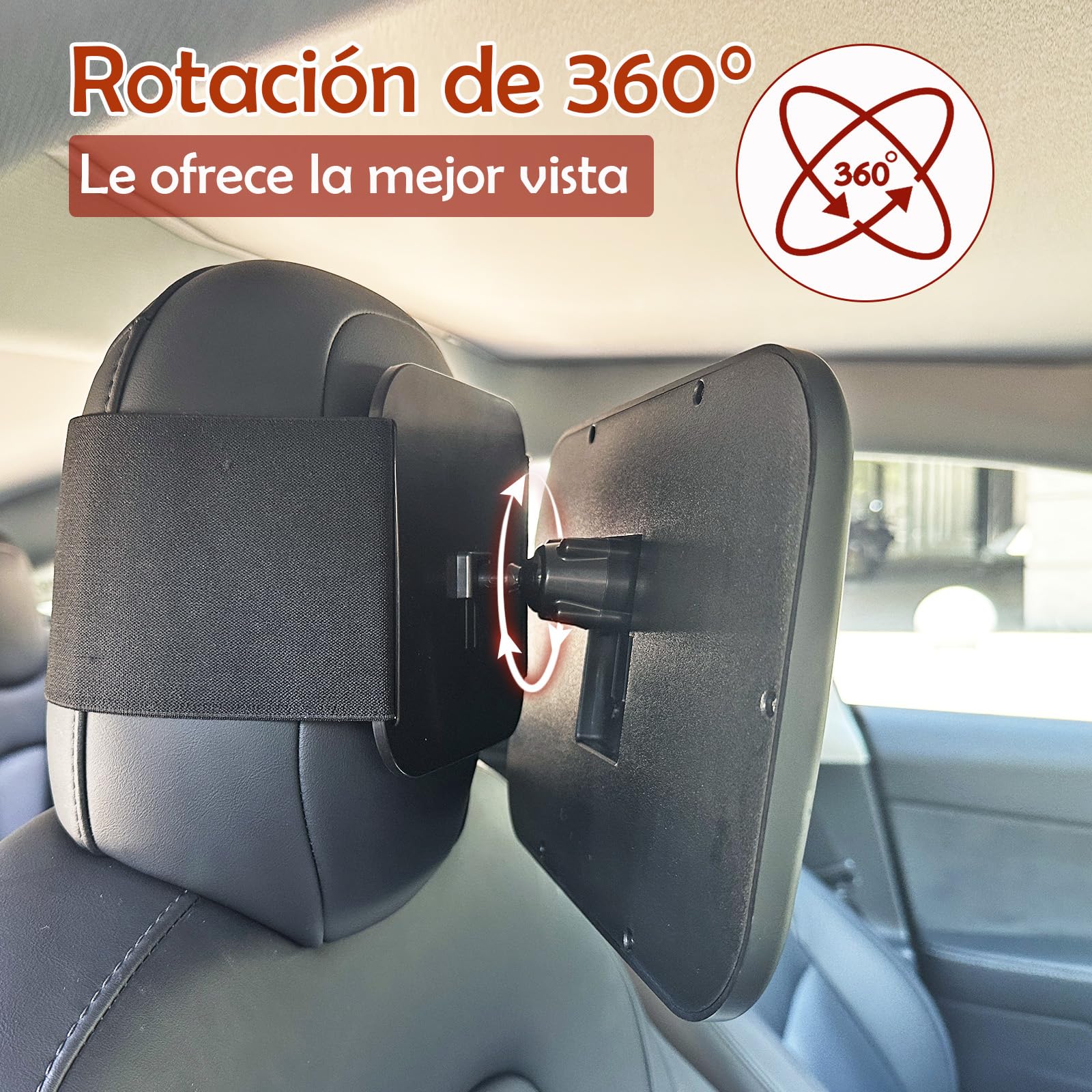 Funbliss Espejo de Coche Fijo Para Bebé,Espejo Coche Bebe Compatible Con Tesla y Otros Vehículos, Rotación 360°, Fácil Instalación Con Fijación Elástica Antideslizante, Plástico Irrompible