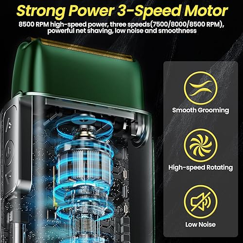 Miniatura 3 de Afeitadoras eléctricas de aluminio para hombres, maquinilla de afeitar eléctrica de 3 velocidades para hombres, cuchillas flotantes dobles de alta