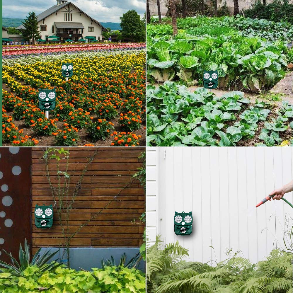 Repellente Gatti Ultrasonico Solare Alimentato per Giardino, Impermeabile 5 Modalità Regolabili per Uccelli Topi Volpi