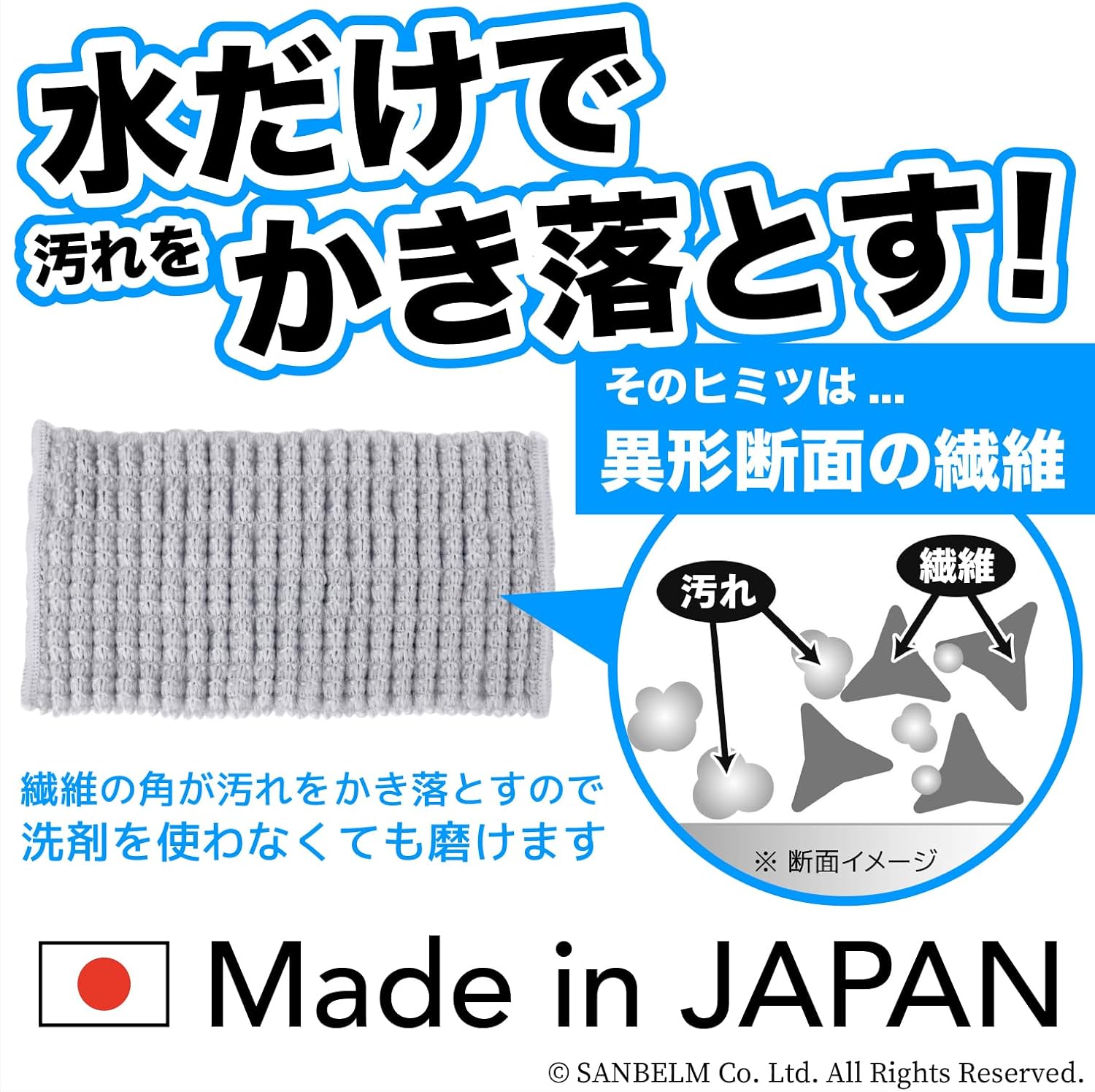 Sanbelm TU30811 Cleaning Dirt Without Detergent, Soft Dishwashing, Cloth Wash, Gray, 3.9 x 7.9 inches (10 x 20 cm), Set of 5, Made in Japan, Kitchen Sponge Cleaner, Frying Pan, Acrylic, Loofah