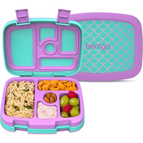 Bentgo Kids Prints Leak-Proof, 5-Compartment Bento-Style Kids Lunch Box - Ideal Portion Sizes for Ages 3-7, Durable, Drop-Proof, Dishwasher Safe, & PFAS & BPA-Free Materials (Mermaid Scales)