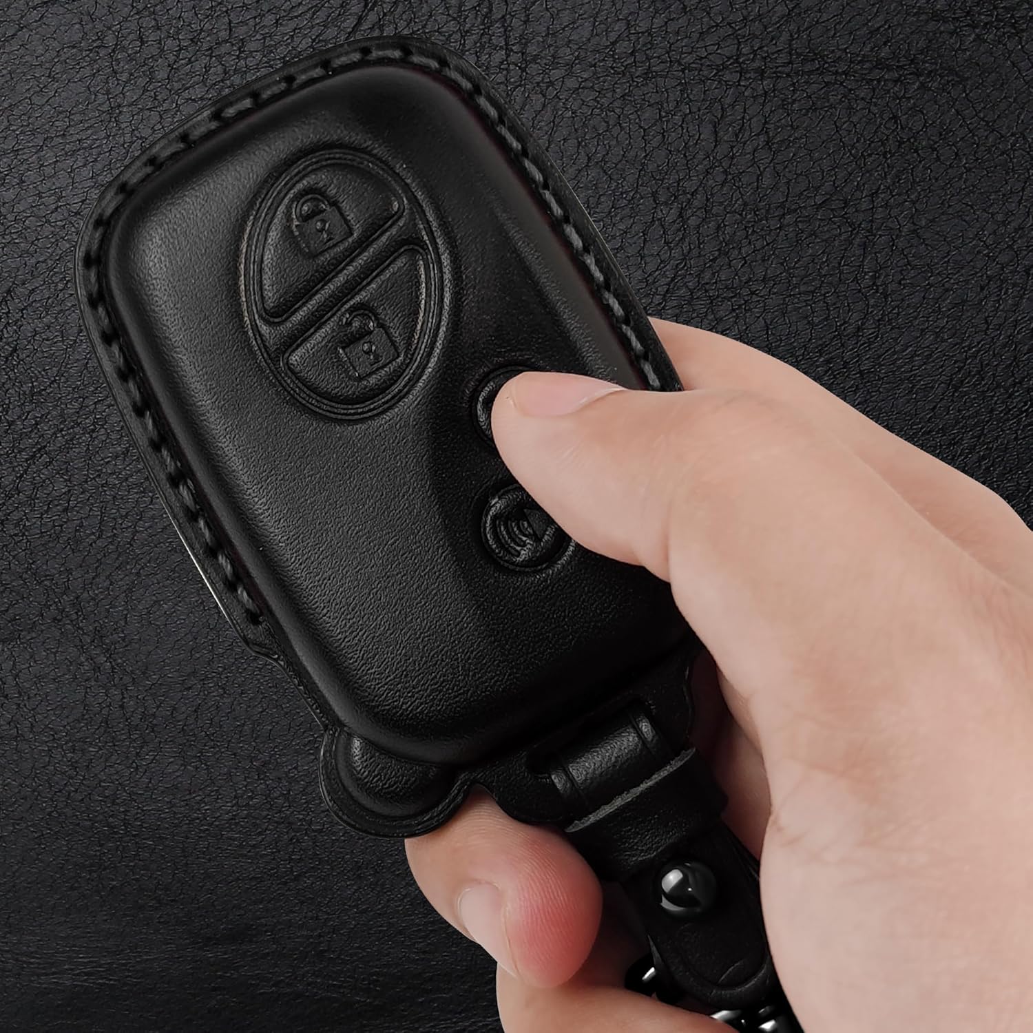 Tukellen for Lexus Key Fob Cover Leather with Keychain Compatible with 2005-2018 Lexus ES350 GS300 GS350 GS430 GS450h ISC IS250 IS350 LS460 LS600h Smart Remote-Black - Image 5