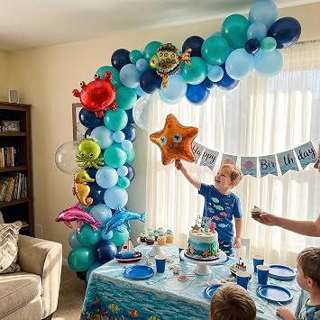 Under the Sea Balloon Garland Arch Kit 159pcs, 25in Ocean Balloon Arch with Sea Animal Foil Balloons and Clear Bubble Balloon for DIY Backdrop, Mermaid Birthday Baby Shower Party Decorations
