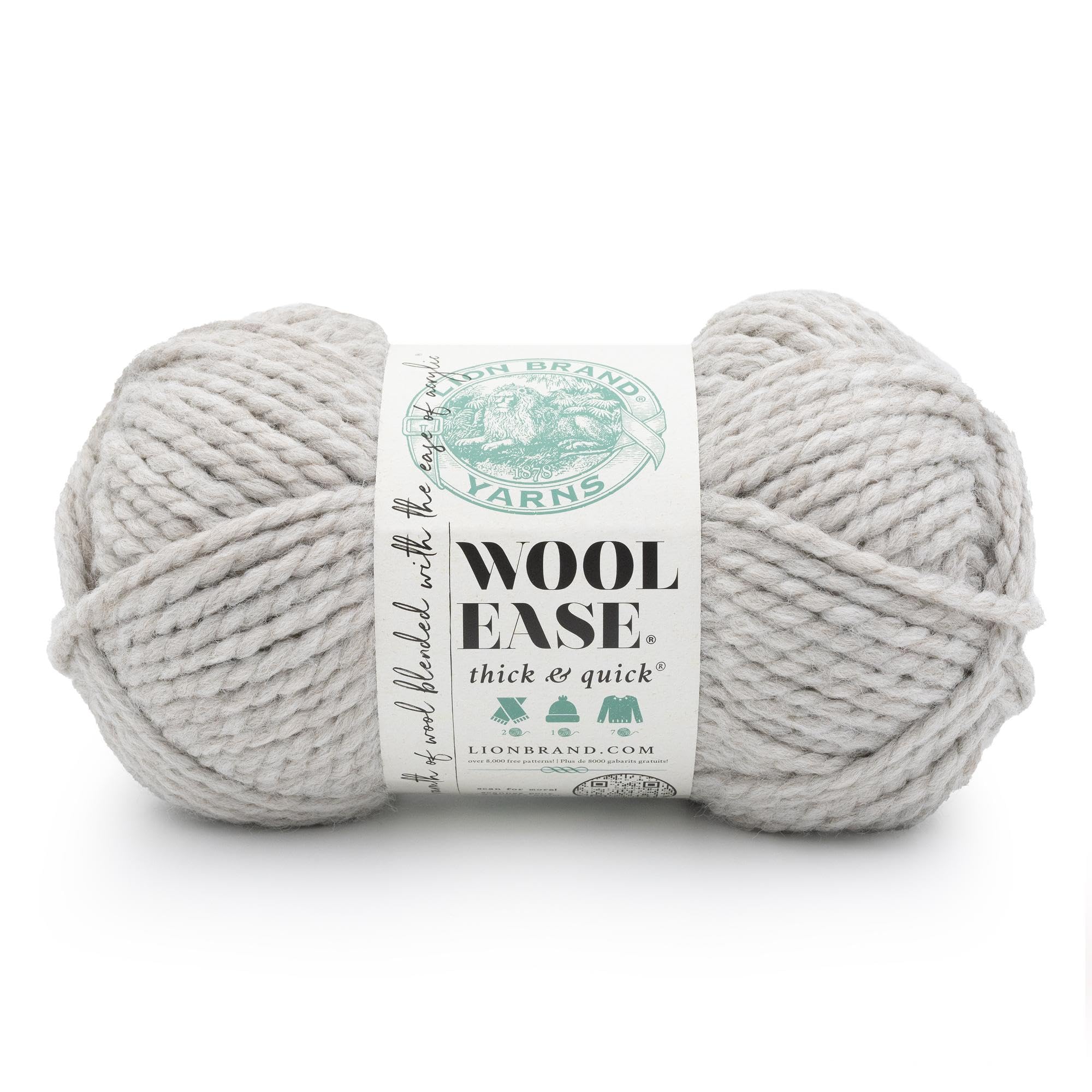 Lion Brand Yarn, Wool-Ease Thick &amp; Quick, Parchment, Heather Gray, 1 Pack