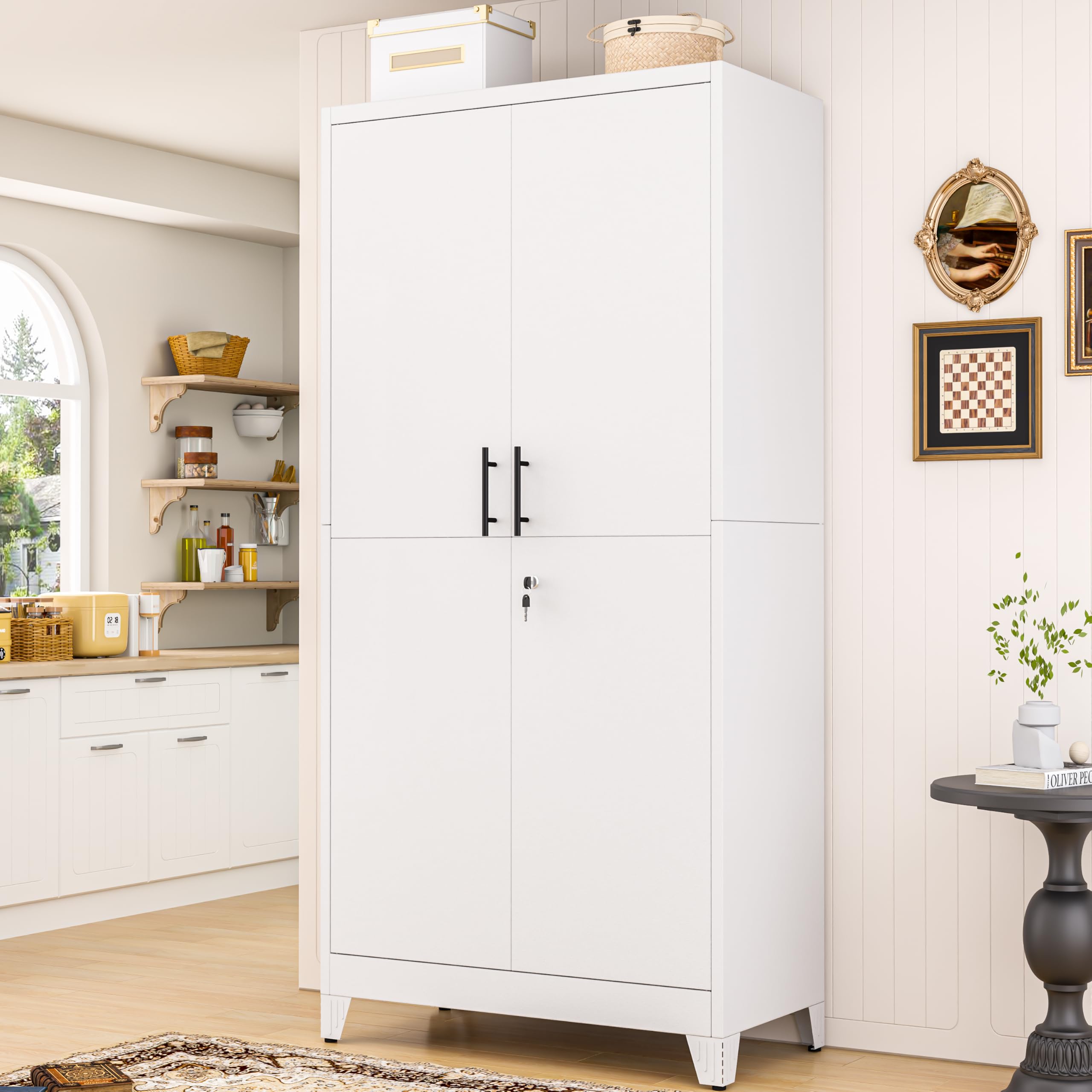 PAOFIN Metal Kitchen Pantry Storage Cabinet with Lock Doors and Shelves