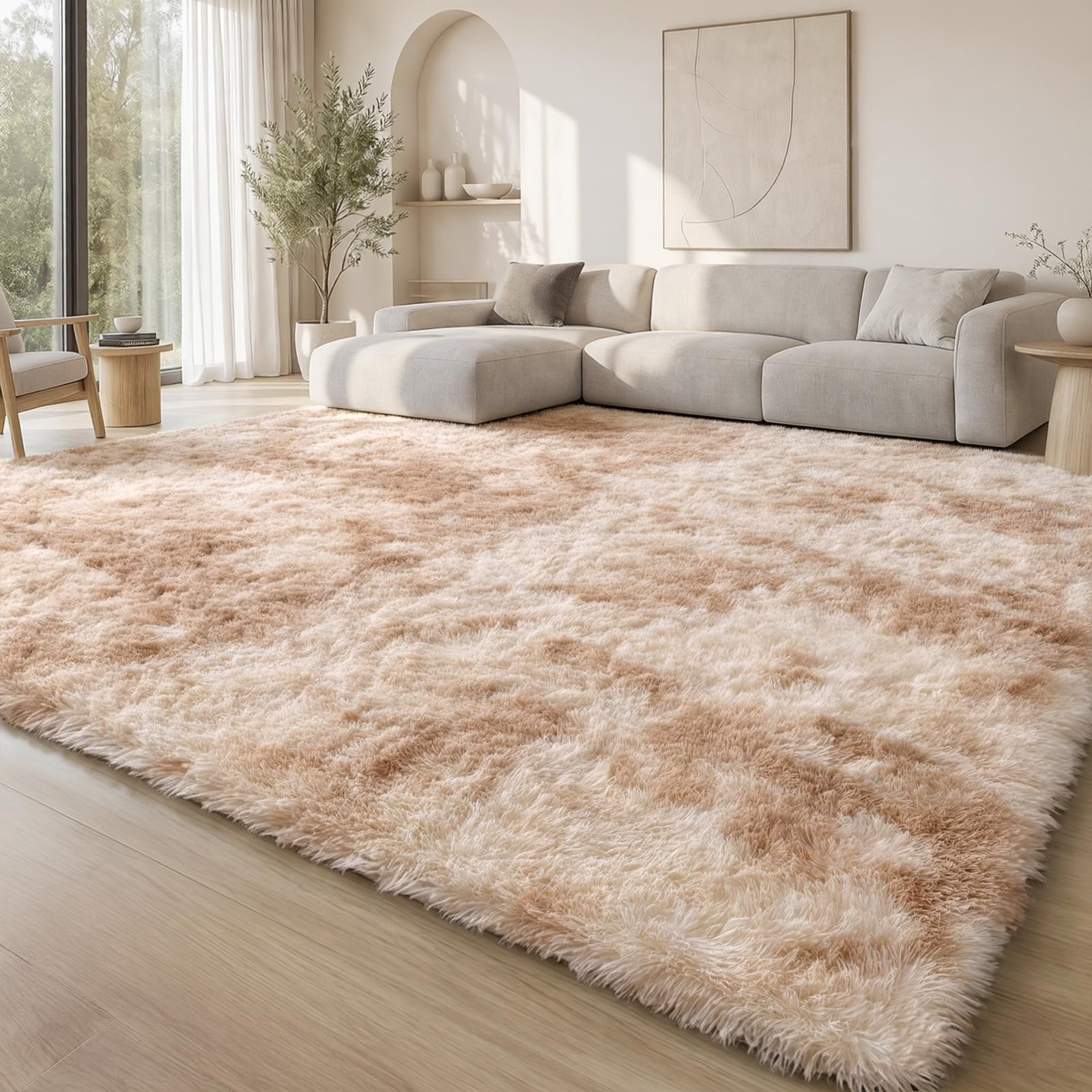 Homaxy Fluffy Shaggy Modern Rug, Anti-slip Washable Large Carpet, Thick Pile Bedside Rugs for Living room, Kids Bedroom, Nursery - Beige, 240 x 340 cm