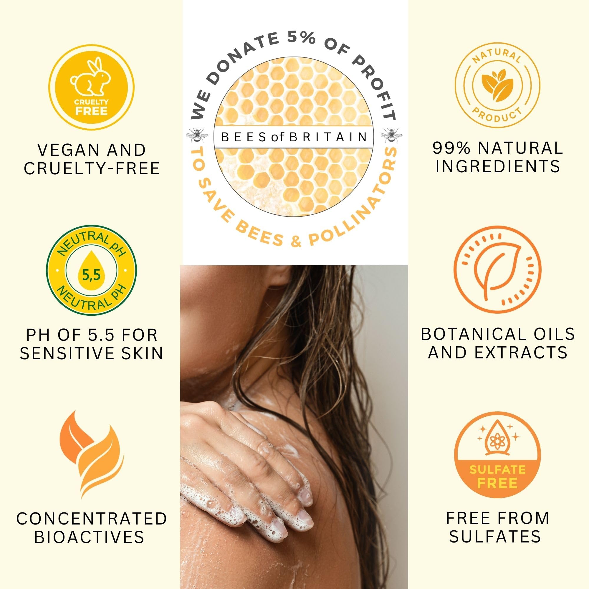 BEES of BRITAIN Honey & Lavender Natural Body Wash, pH 5.5 Skin-Neutral & Soap-Free, 99% Natural Origin - Image 3