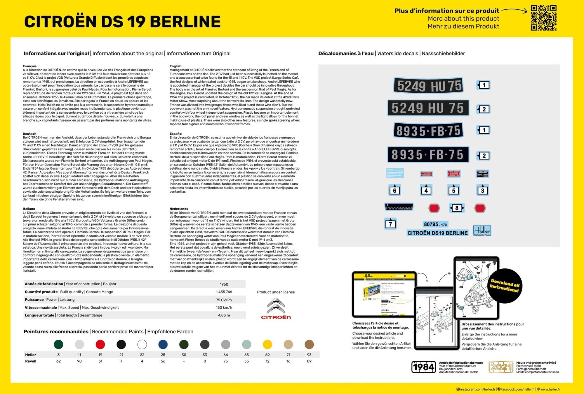 Heller 56795 Kit de démarrage pour Citroën DS 19 1/16